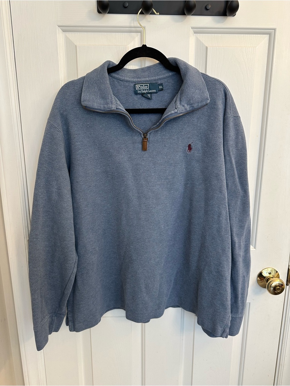 Ralph Lauren Men's Blue Quarter-Zip Sweater with Embroidered Pony